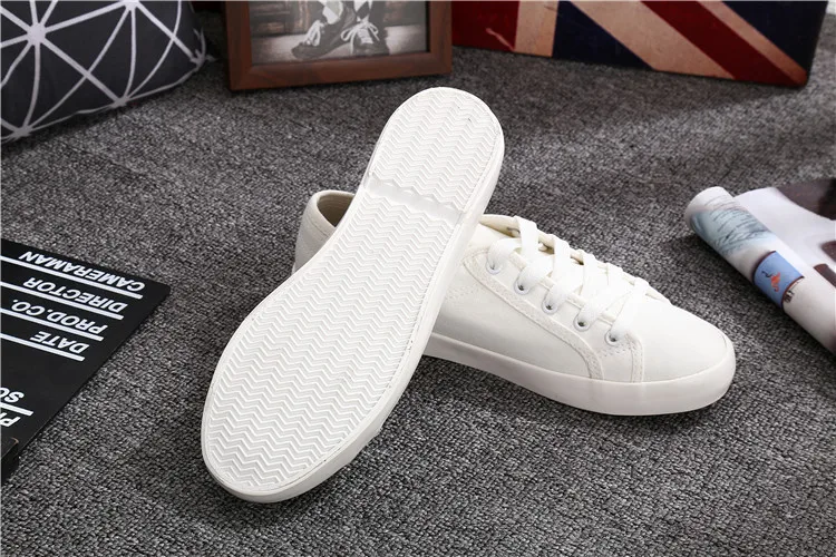 Free Shipping Simple Design Plain White Students Canvas Shoes Cheap