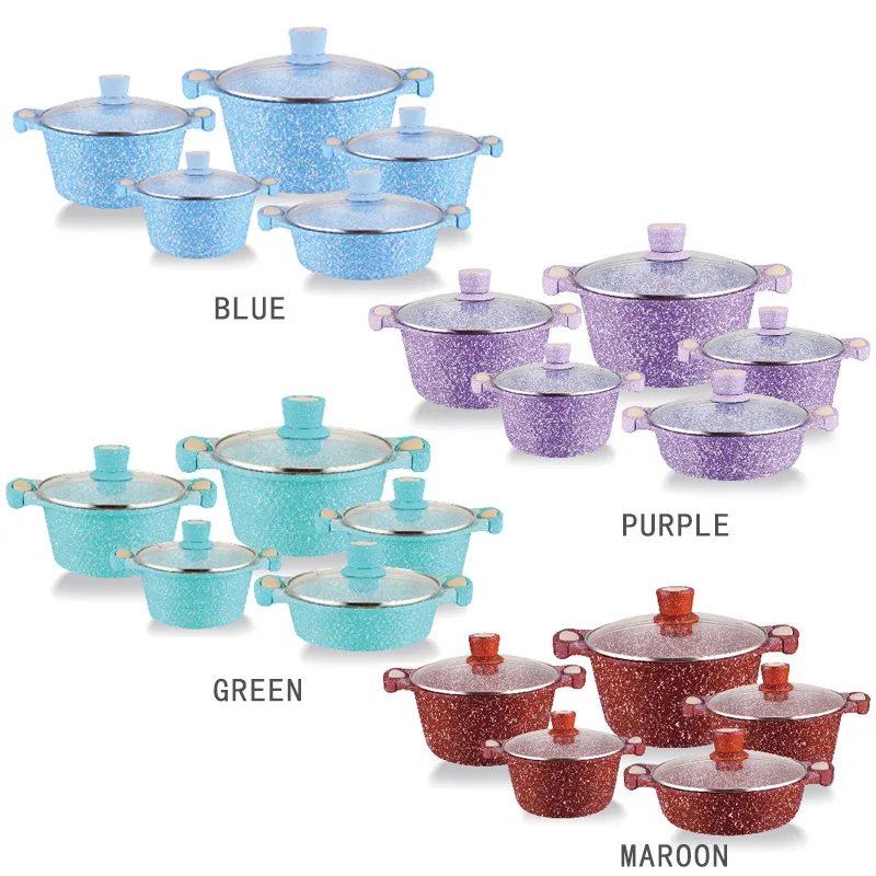 

wholesale 10 pieces kitchen nonstick coated cooking pots aluminum cookware sets, Customized color