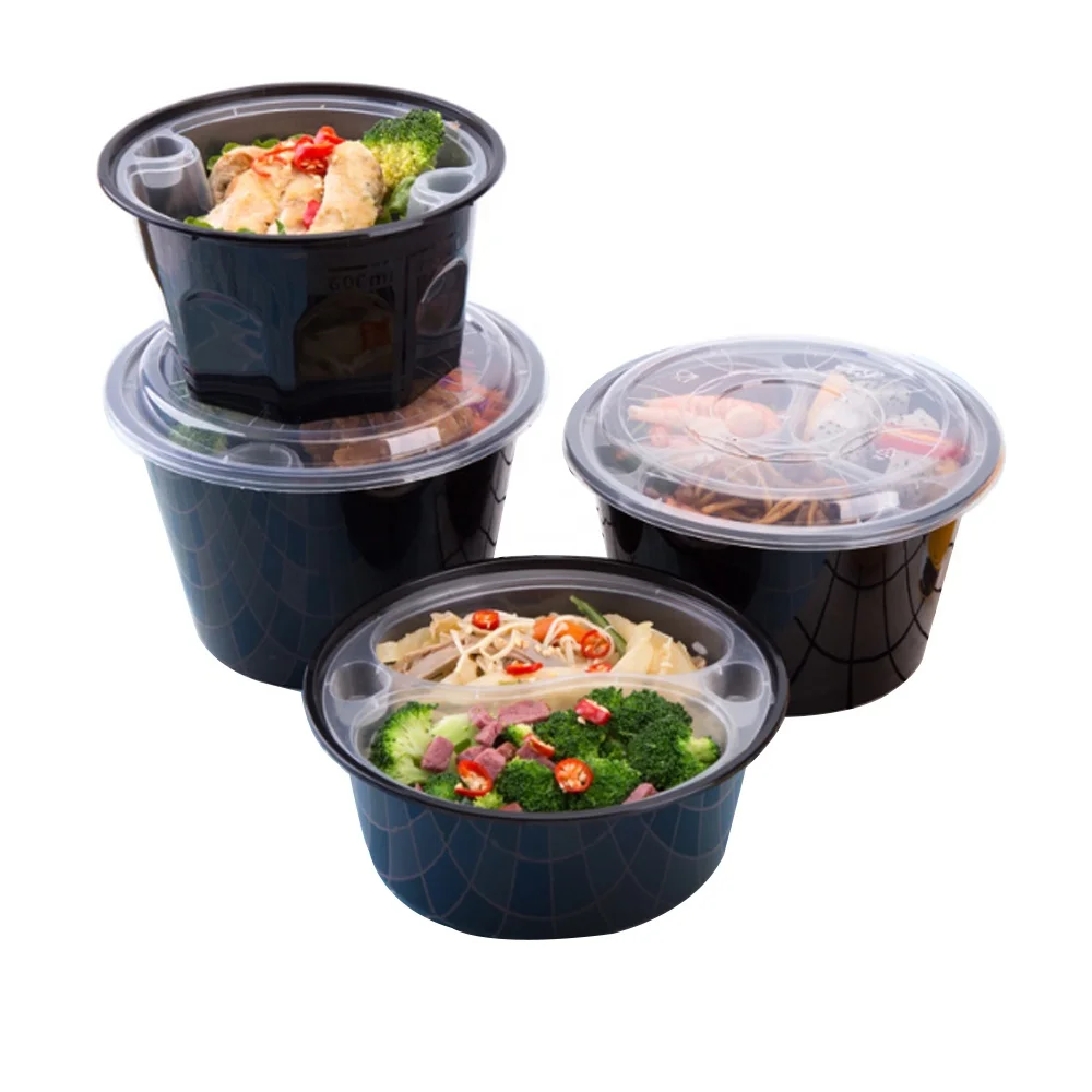 

2020 Disposable microwave safe 3 compartment RPP/PP bento lunch box takeaway plastic round food storage container, Customized color