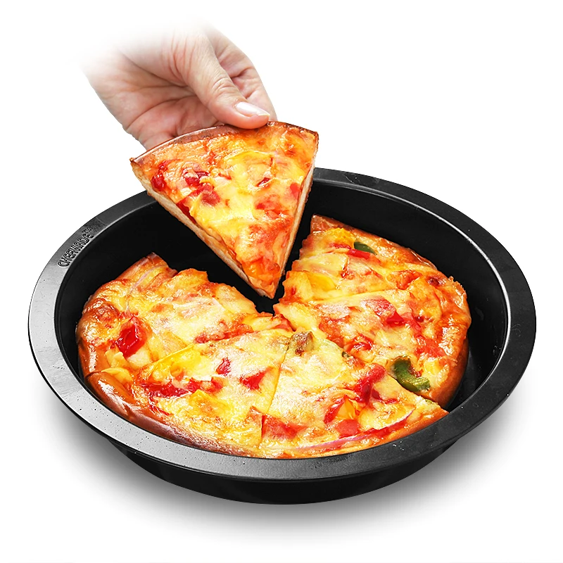 

CHEFMADE New Design Carbon Steel Non Stick Coating Round Pizza Pan Baking Tray Pie Pan, Silver black