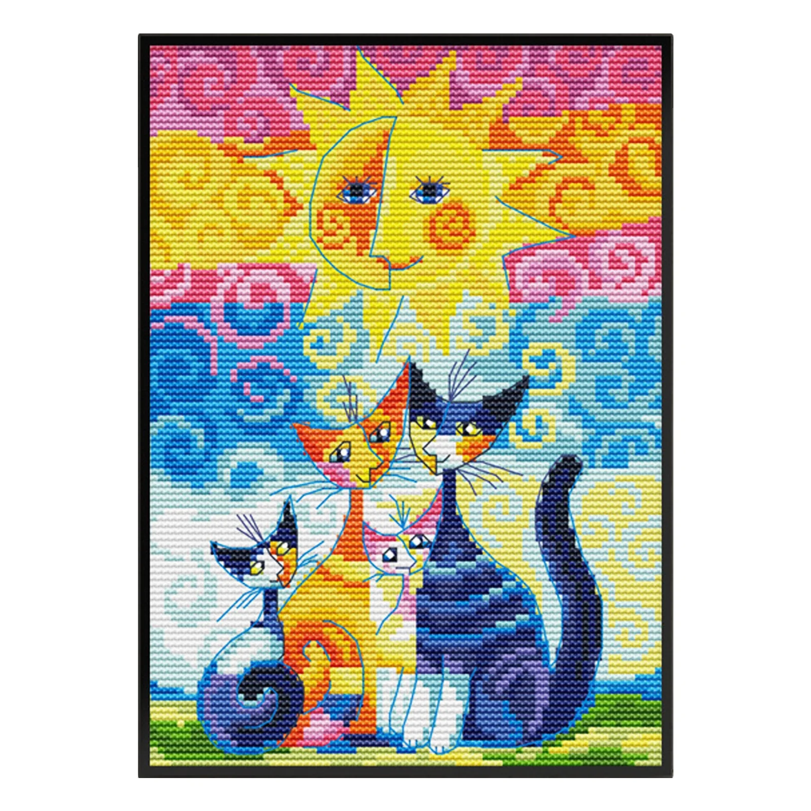 

Cross Stitch Animal Diy Needlework Colorful Cotton Thread Art Stamped Embroidery Cloth Cat And Sun Cross Stitch Kit