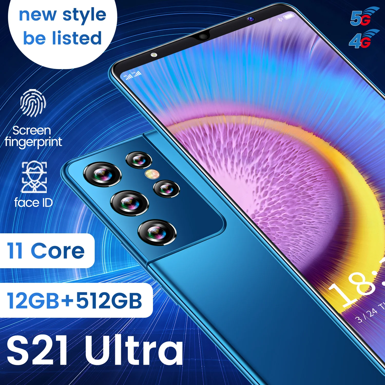 

Factory Best Selling 4G 5G Slim Large Screen Finger Print Unlock Smart Phone