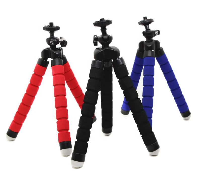 

Light Portable Sponge Octopus Tripod Flexible Compact Joints 360 Degree Rotation for Mobile Phone Go Pro Small Size, Black, blue and red