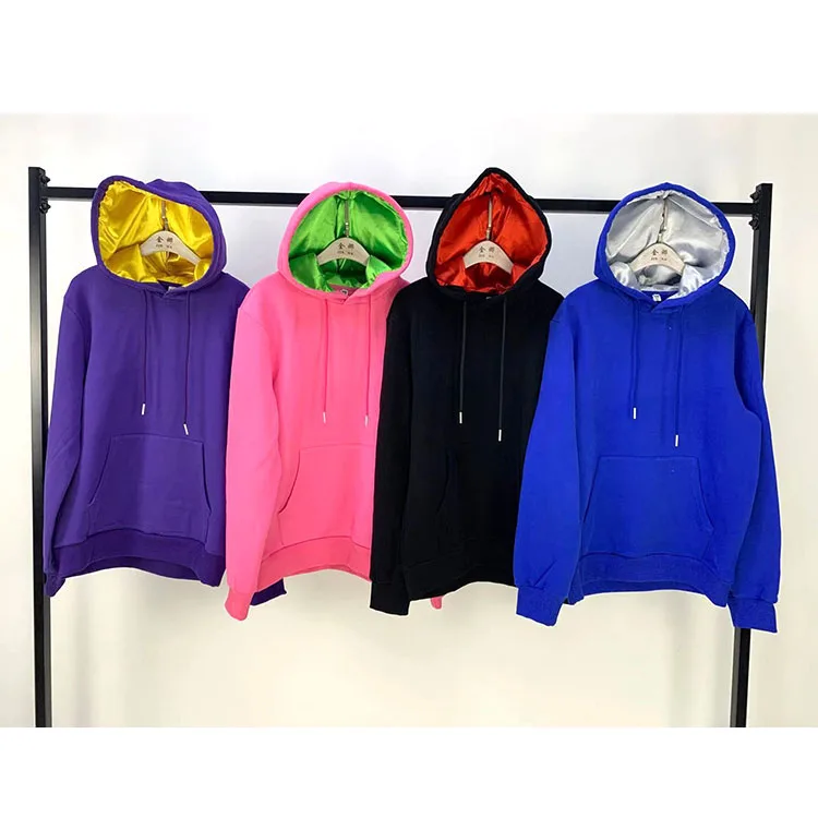

High Quality 100% Cotton Custom LOGO Blank Joint Unisex Sweatshirt Pullover Streetwear Silk Hood Hoodies Satin Lined Hoodie, Customized color