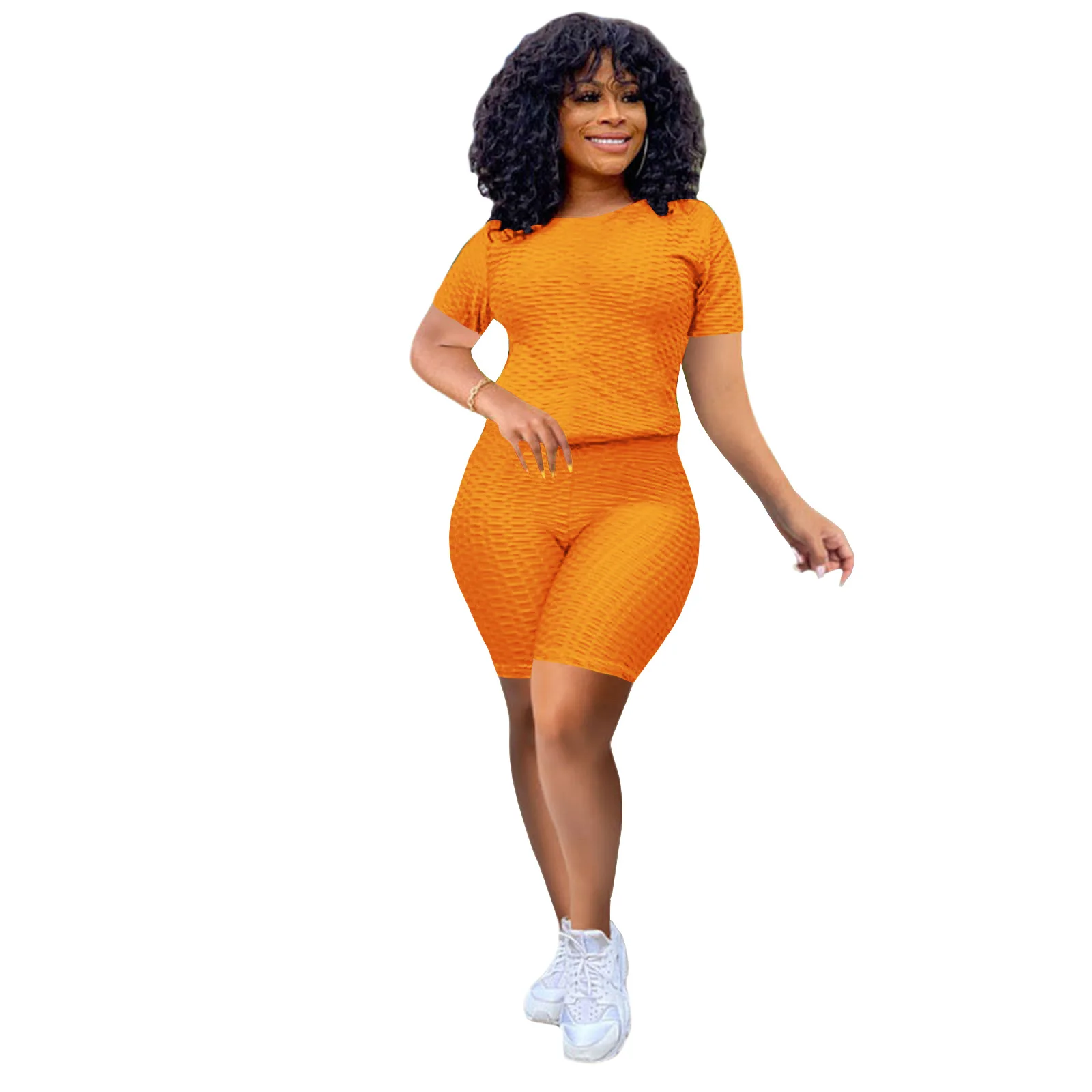 

sport two piece biker short set summer new arrivals women clothing 2021