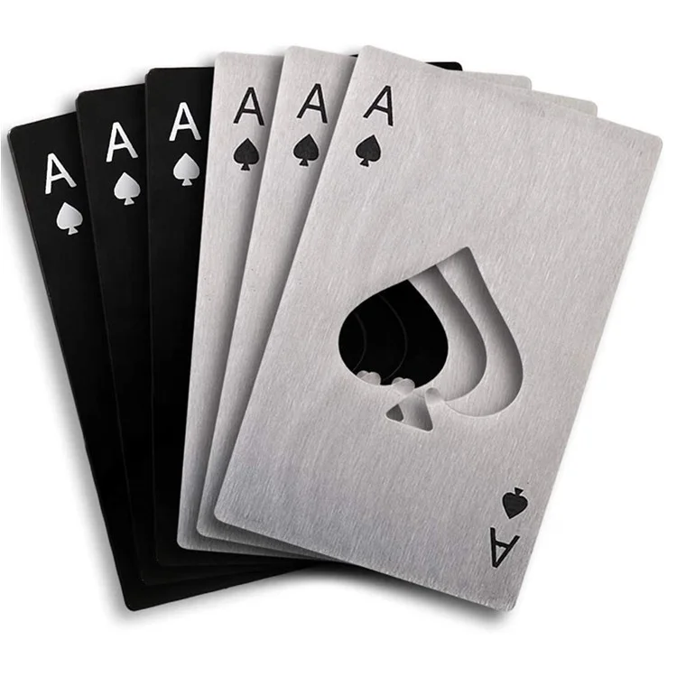BS006 Beer Tool Credit Card Steel Custom Logo Bar Blade Speed Flat Casino Poker Ace Beer Bottle Opener