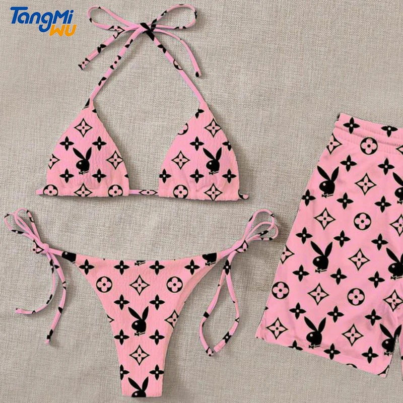 

Wholesale split bikini swimwear men beach shorts beach wear 2 piece sexy bathing suit women print bikini