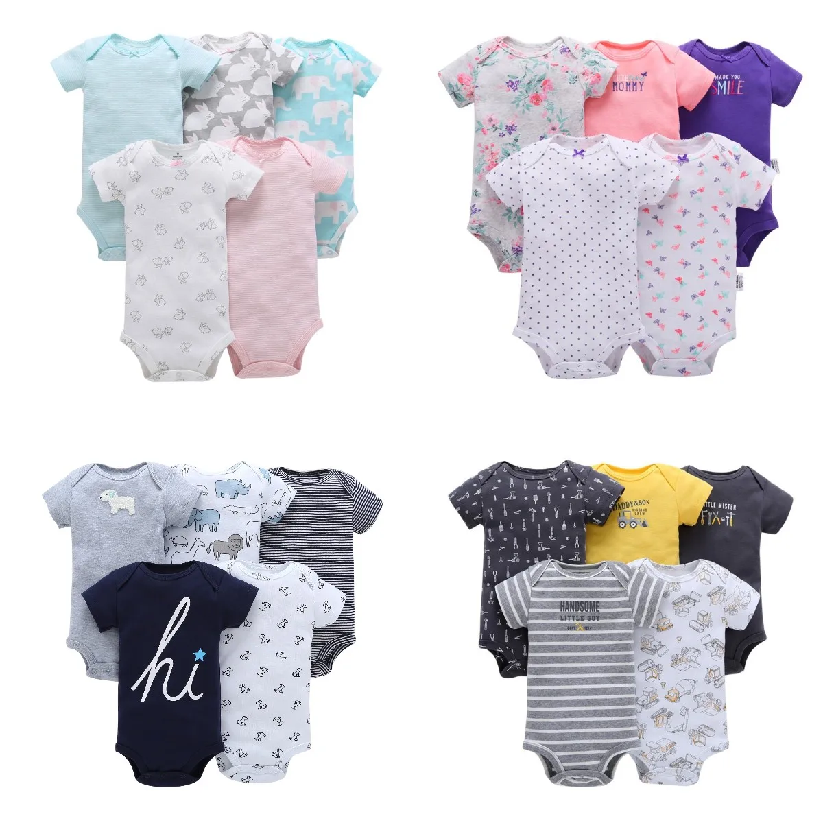 

Cheap price baby girl boy romper pack 5 in 1 shortsleeves baby bodysuit for baby, 13 designs