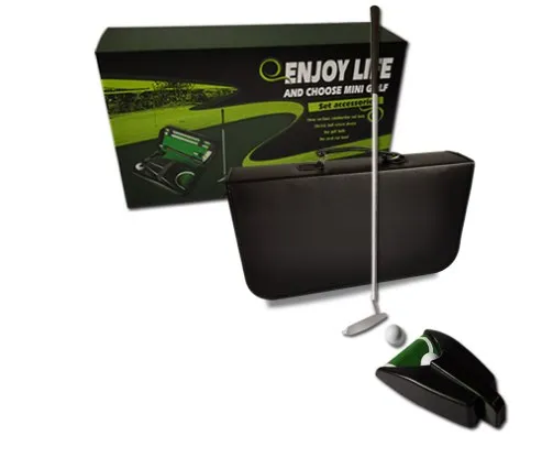 

leather bag packed indoor practice golf putting gift set