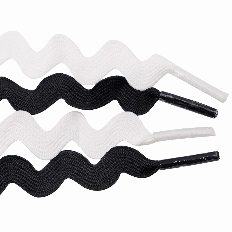 

Weiou Professional shoelace factory direct supply Support customized logo and 140cm wide flat white S-shaped wave lace shoelace