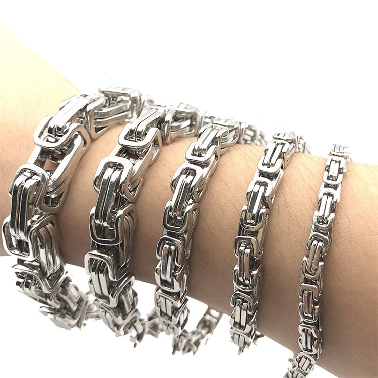 

LIVE4U RS20FBC02 New Jewelry Silver motorcycle Byzantine Chain Stainless Steel Bracelet Men