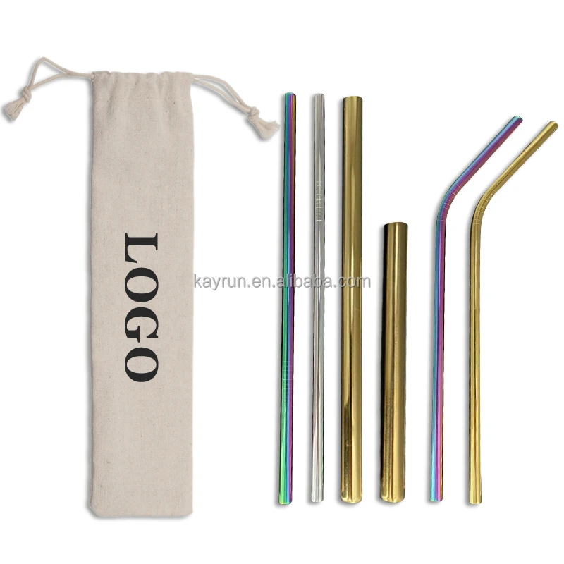 

Wholesale Customized logo 6mm 8mm 12mm Reusable Metal straw 304 Stainless Steel Drinking Straws set with Brush, Customizable