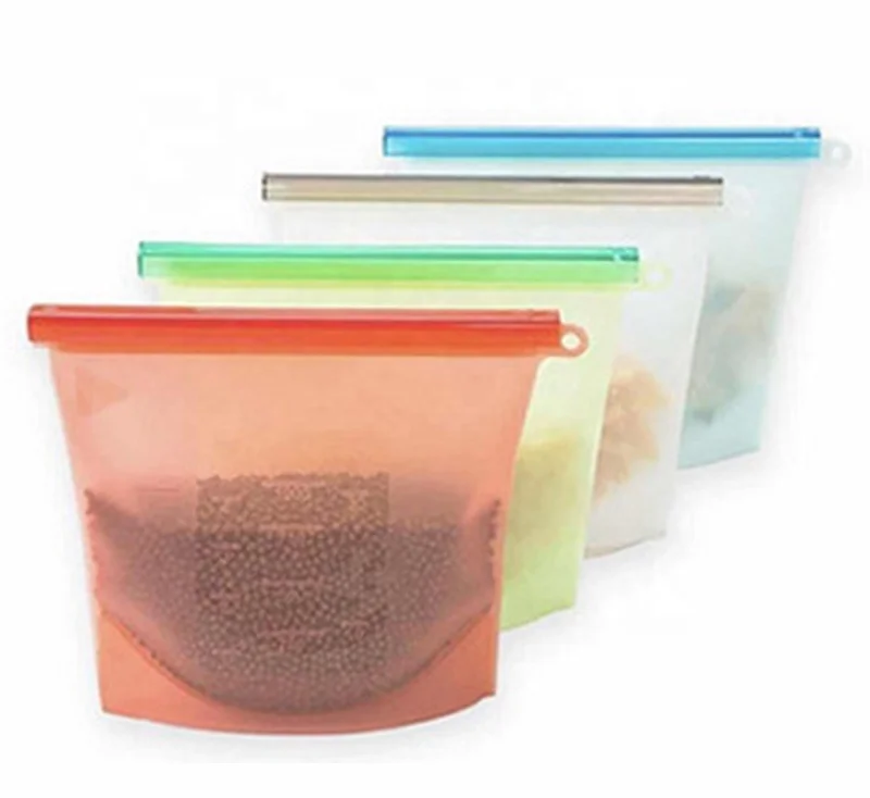 

High Quality Approved BPA Free 1500ml Recyclable Reusable Snack Sandwich Milk Soup Silicone Food Storage Bags, Red, blue, white, green