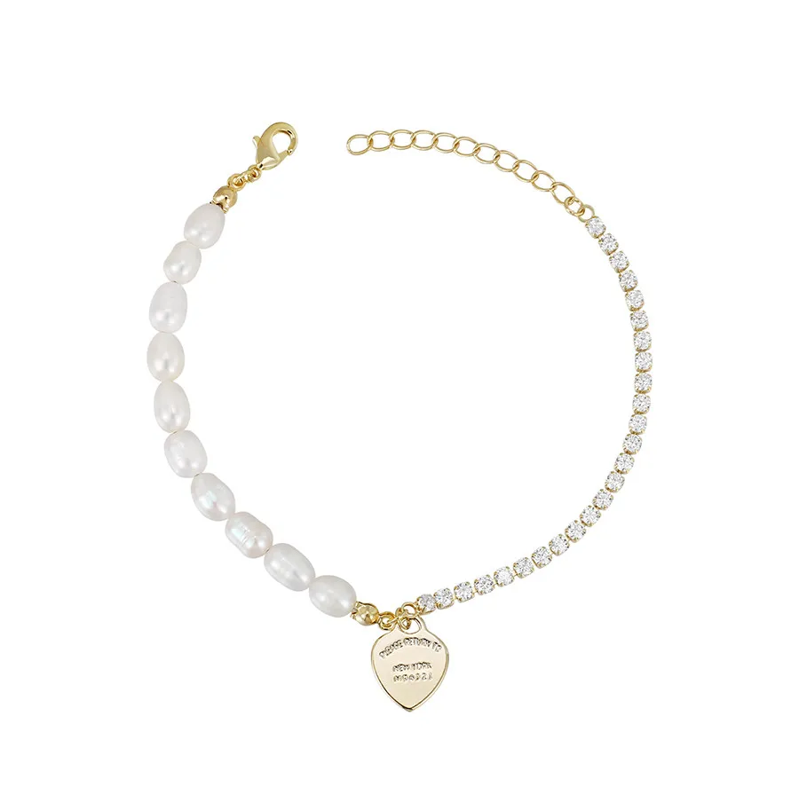 

YM bracelet-587 xuping jewelry Simple design creative diamond chain pearl chain asymmetric peach heart pearl bracelet