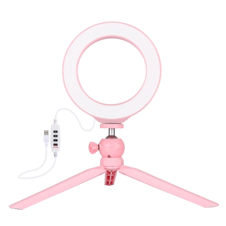 

Valentine gift PULUZ 6.2 inch 3200K-6500K Led Selfie Photography Dimmable Selfie Desktop Ring Light With Pink Tripod Stand
