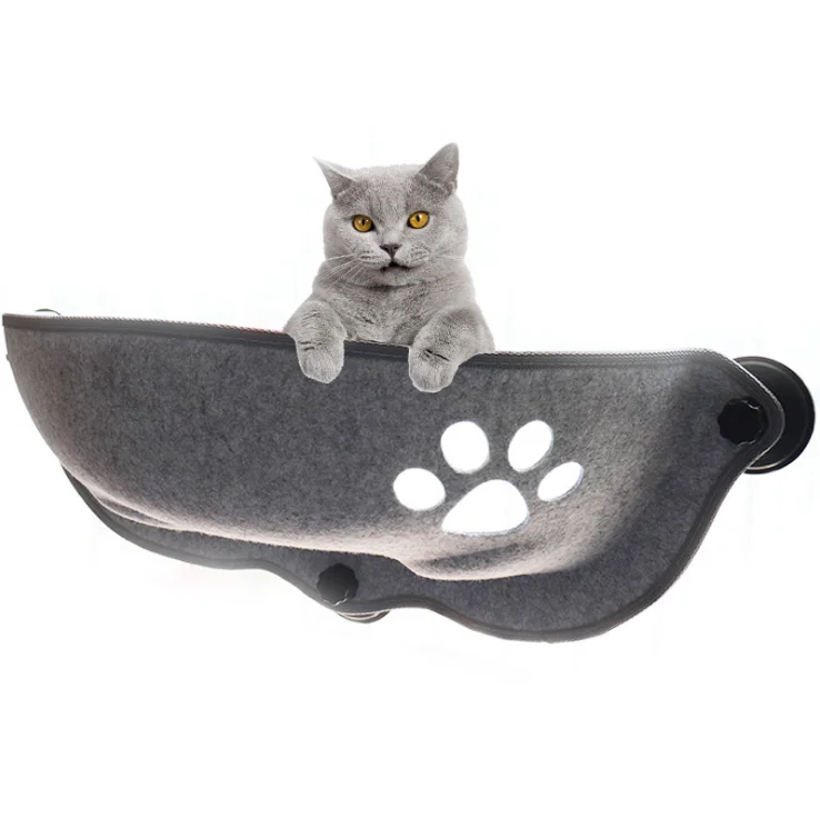 

Boat shape cat climbing frame felt balcony sucker cat wall cave felt cat hammock, Grey blue yellow