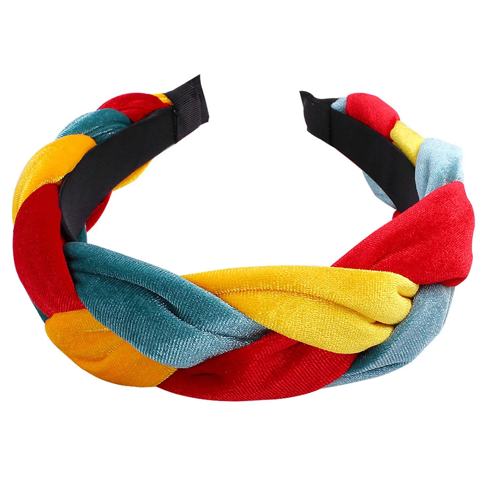 

Hot Sale Flannelette Braided Mixed Colored Fashion Headband For Women and Girls, Multiple