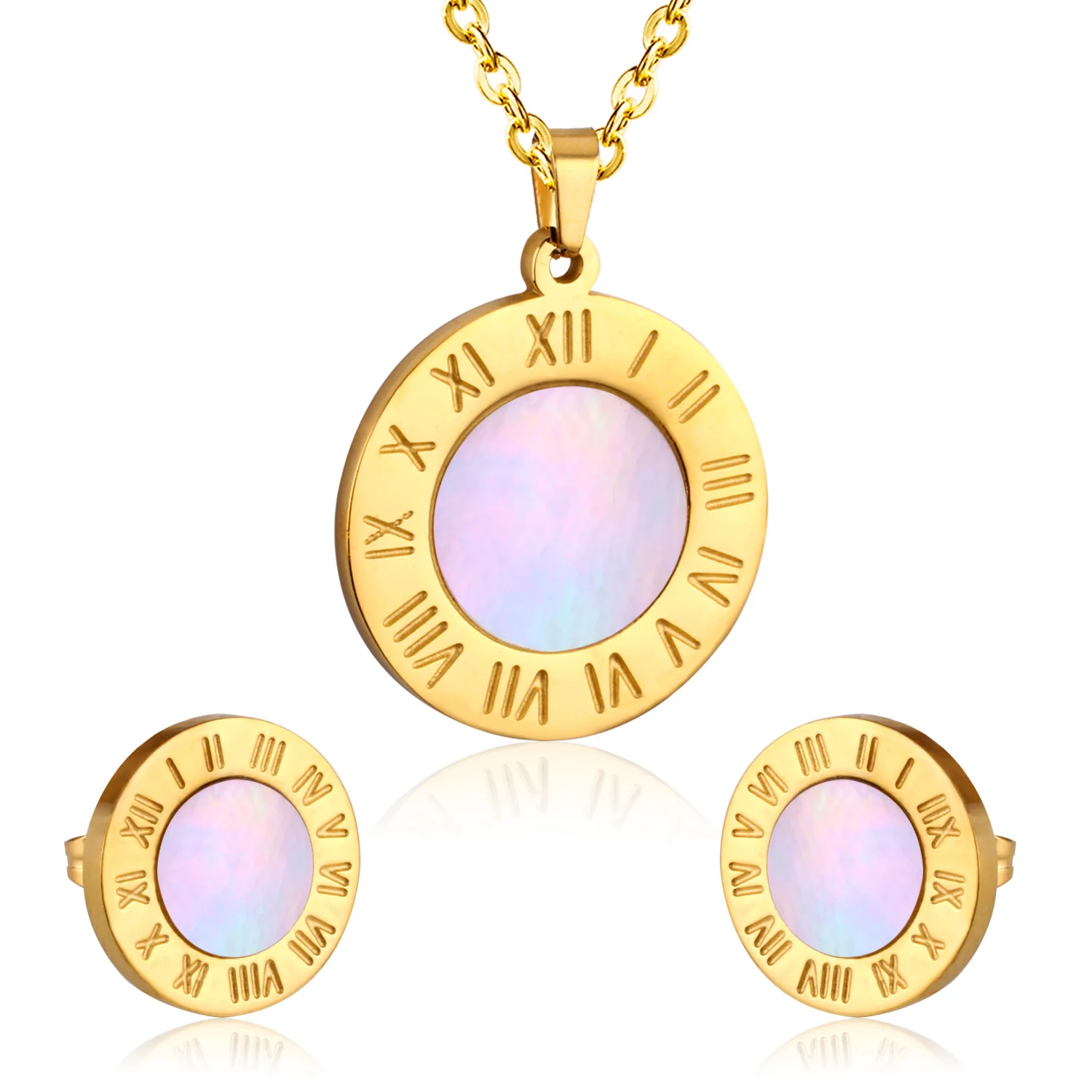 

Fashion Jewelry Set 18k Gold Shell Roman Numeral Necklace Jewellery Set, Gold/silver available