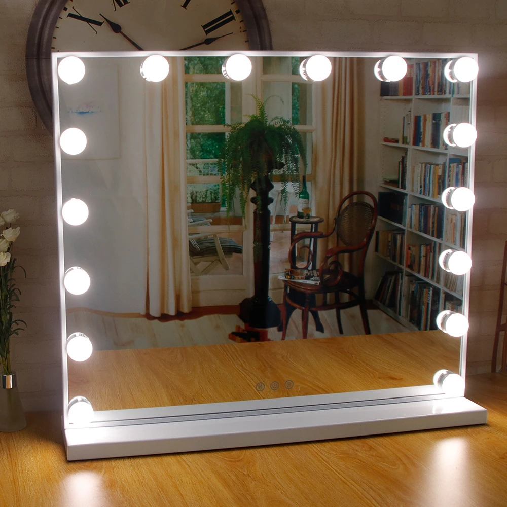 

New Amazon Bedroom Lighted Standing LED Cosmetic Mirror Wall Mounted Bulbs Makeup Vanity Hollywood Mirror with lights bulbs, White
