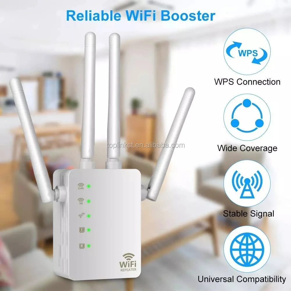 Wps Easy Setup Wifi Range Extender 1200mbps Dual Band Wifi Repeater 2.4 ...