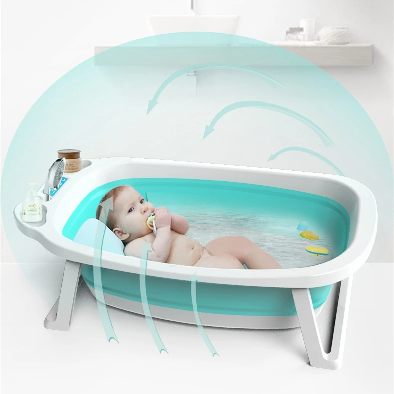 

Portable bathtub with thermometer Custom-made PP plastic baby child foldable bathtub, Green/pink