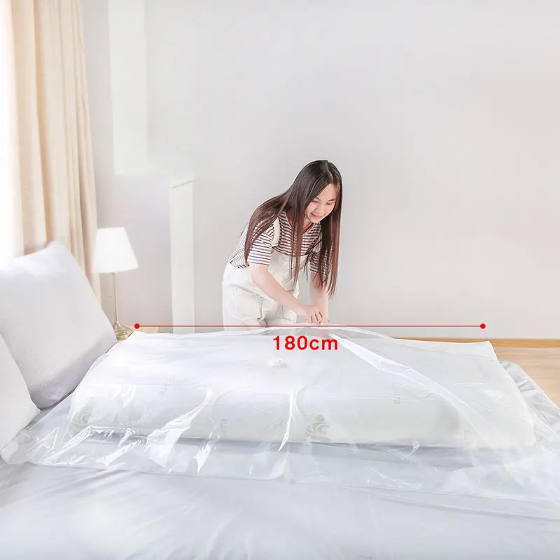 

Giant Compressed Vacuum Reusable Storage Bag Vacuum Pack Mattress Pad Storage Bag For Foam Queen Mattress, One side transparent, one side milky white