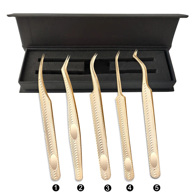 

hot selling accept oem private label gold tweezers volume lash extension tweezer set