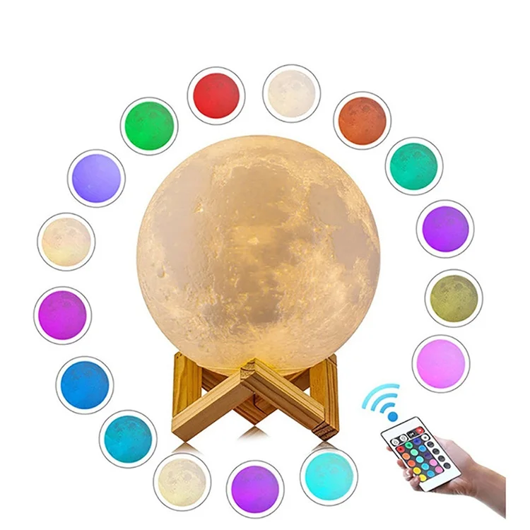New product baby bedroom 3D printing moon remote usb charging led table lamp