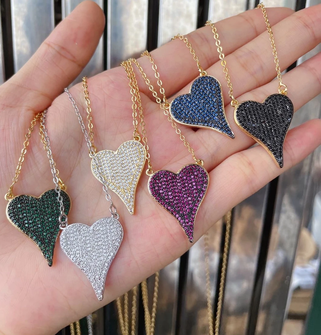 

2021 lovely luxury cute heart charms pendant necklace slim chain necklace micro pave colorful necklace jewelry for lady