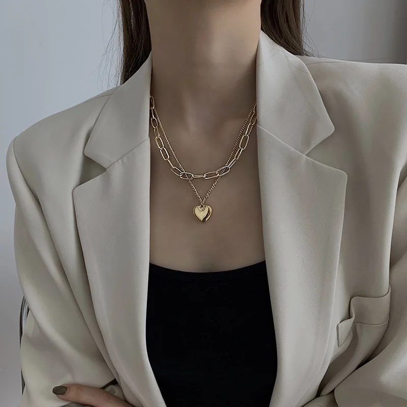 

New fashion popular necklace simple heart shape multilayer chain jewelry female, Picture