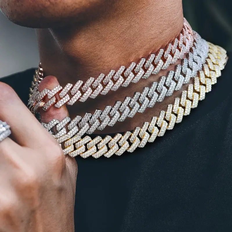 

Hip Hop Jewelry 12MM White Gold Plated Iced Out Cuban Link CZ Prong Cuban Link Chain Necklace Diamond Cuban Chain