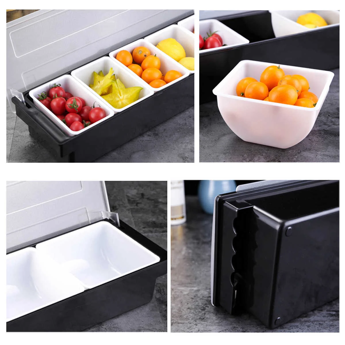 Plastic Fruit Storage Case Box Condiment Holder Cocktail Garnish