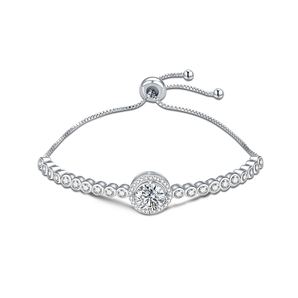 

RINNTIN SB75 Korean fashion jewelry 925 sterling silver cubic zirconia adjustable bracelets for women
