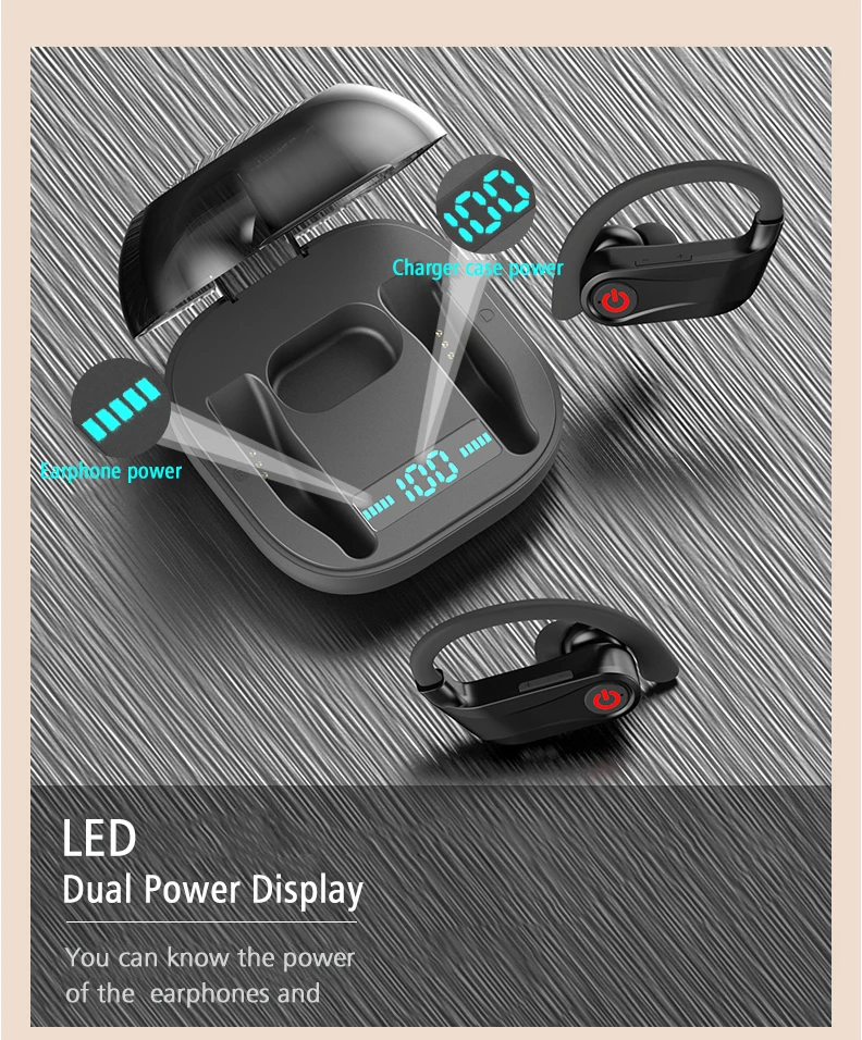 Power HBQ PRO TWS wireless earphones Bluetooth 5.0 earburds Stereo Sport headphones 950mah case Waterproof ear hook Headsets - ANKUX.COM