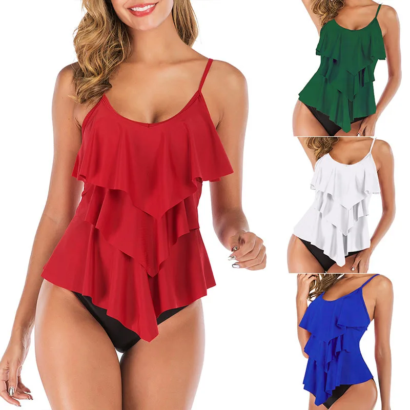 

New fashion tank top ruffle women girl swimwear beachwear sexy bikini, White/green/blue/red