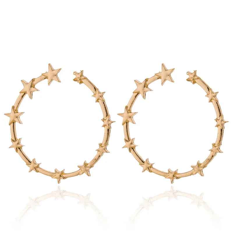 

JUHU Creative round Drop Earrings Jewelry Simple Gold Metal ins punk C shape stars Earrings for Women, Gold/silver