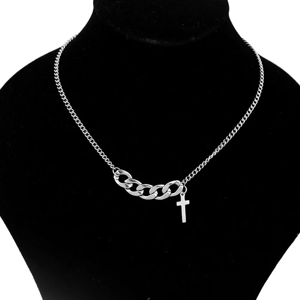 

Unique new design stainless steel no fade jewelry stitching chain unisex men hiphop women cross steel chain necklace
