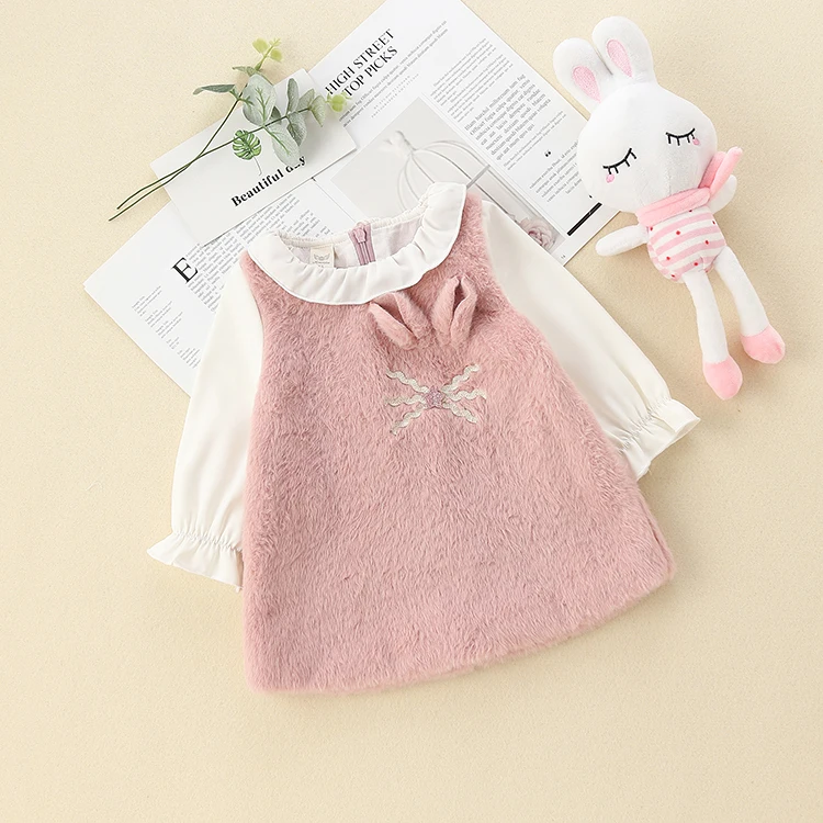 

boutique baby clothes baby dress long sleeve fake fur girl dress for Autumn