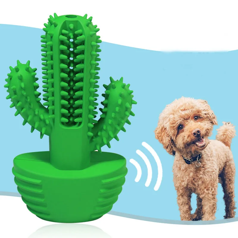 

Amazon Hot Sale Creativity Cactus Shape Dog Toothbrush Molar Rod Voice Squeak Toy For Pet Dog Chew Toy Rubber Dog Toys, Green,blue and customized