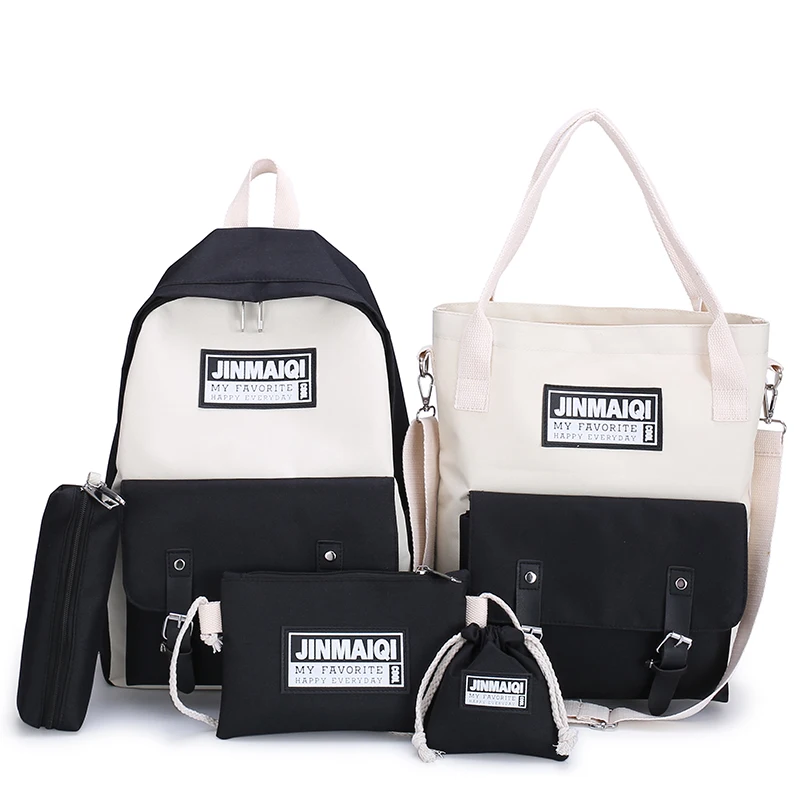 

New Fashion simple high-capacity backpack Canvas leisure school bag sets 4 piece, Customized color