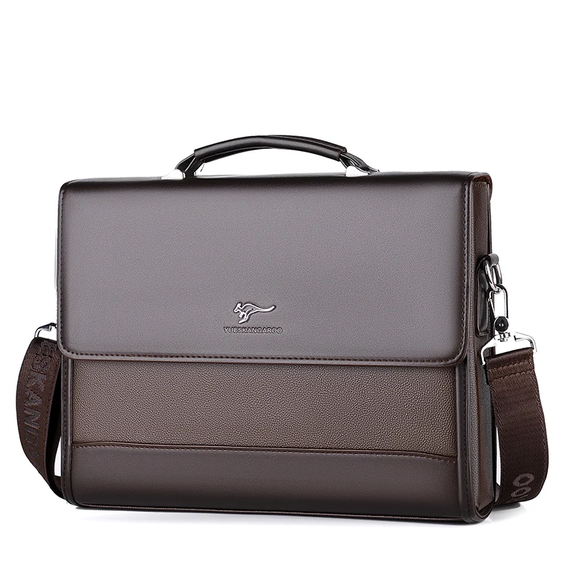 

Retro Men Solid Color Bag Faux Leather Briefcase Large Capacity Tote Shoulder Bag Casual Business Laptop Briefcase, Brown