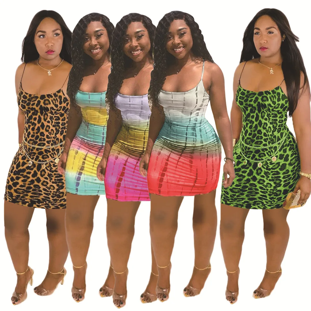 

Colorful Leopard Spaghetti Strap Bodycon Dress Women Clothes KDA8025 Summer Sexy Casual Dresses Sexy & Club,sexy Mini Pencil
