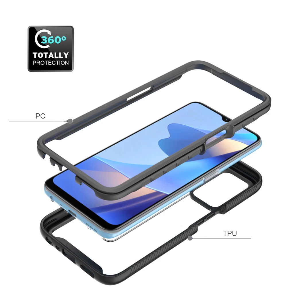 

2021 Hot Selling Heavy Duty Shockproof Bumper 360 Protect Case Back Panel Crystal Transparent Bumper Cover For Oppo A16, As picture shows
