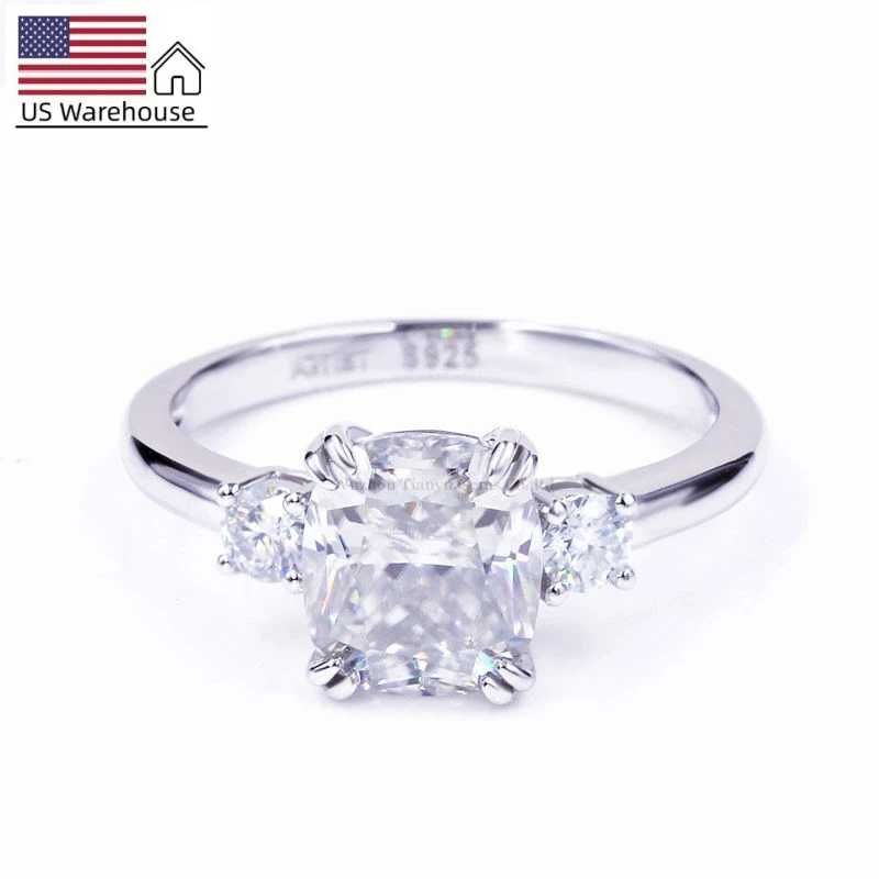 

Tianyu gems fine jewelry cushion cut pure s925 sterling 18k gold plated moissanite engagement wedding silver rings for women