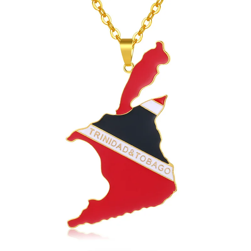 

Best Selling Gold Plated Titanium Steel Map Necklace Colorful Oil Dropping Large Trinidad And Tobago Map Pendant Necklace, Picture color