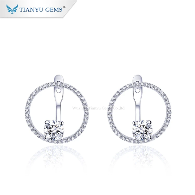 

Tianyu Gems Gold Jewelry Earring White Moissanite Charm Wholesale 10K White Gold Hoop Earrings