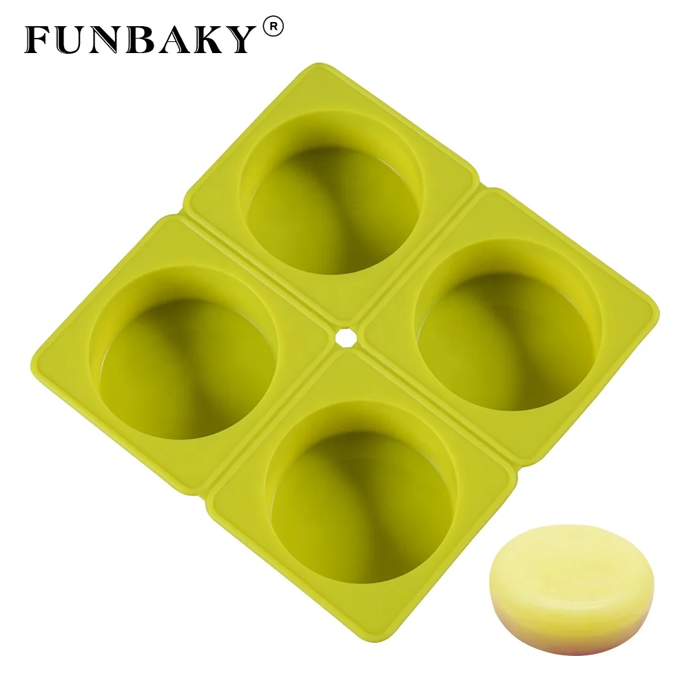 

FUNBAKY JSC2383 Nonstick 4 cavity portable round shape body soap mold silicone handcraft making tools divisible mould, Customized color