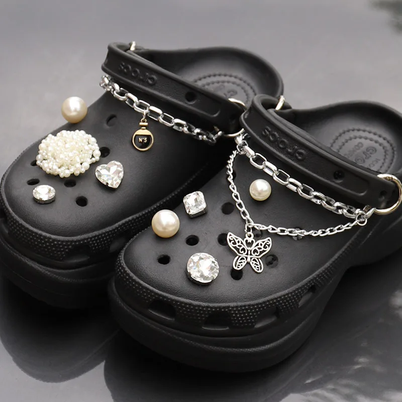 

Vintage DIY Croc Charms Rhinestone Pearl Chain Shoes Decorations Clogs Accessories Garden Shoe Croc Buckle for Women Girl