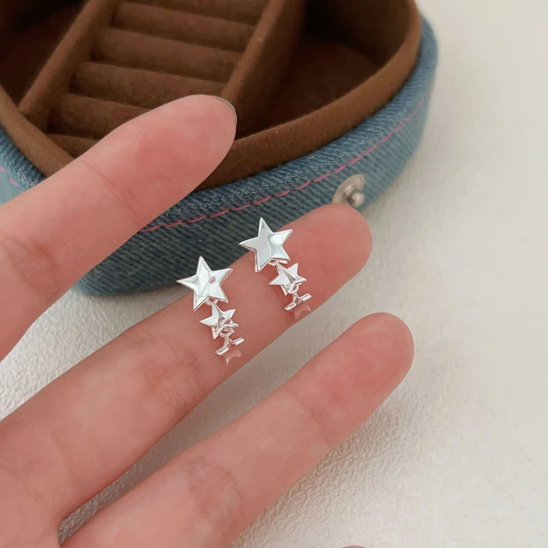 Unique Design 925 Sterling Silver Geometric Tassel Star Shape Drop Earrings for Women Gifts Jewelry