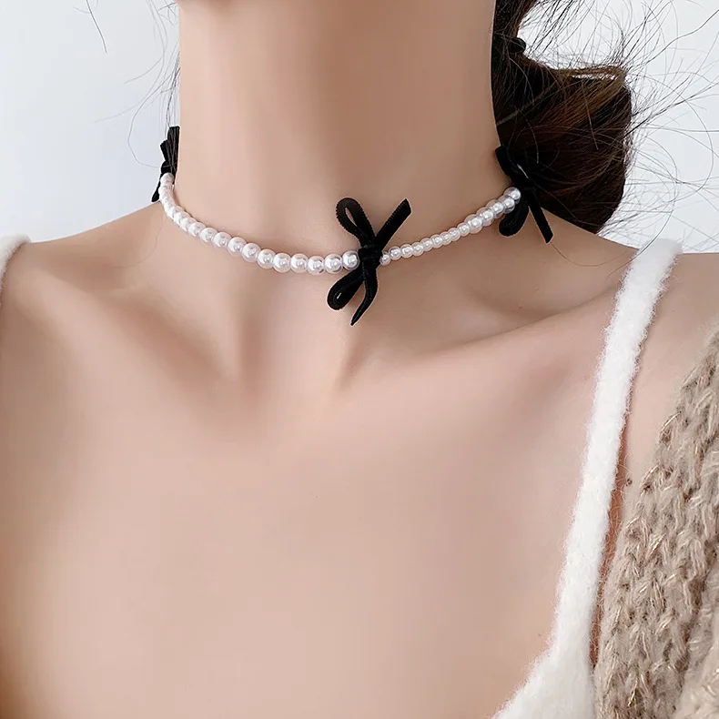 

JUHU Velvet Bow Pearl Necklace Women's Clavicle Chain 2021 New Neck Chain